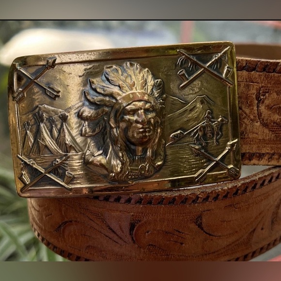 1940s Robbins Co George ThoresenDesign Native American ChiefBronze Belt Buckle